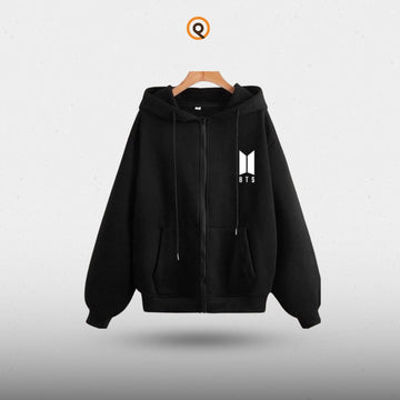 Black BTS logo Printed Zipper