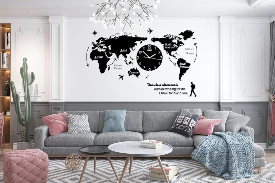 Wooden World Map Clock